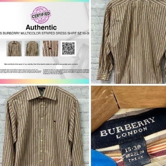 Mens BURBERRY White Red Pink Strip Button Down Long Sleeve Shirt Size 15 /38 - Picture 10 of 10